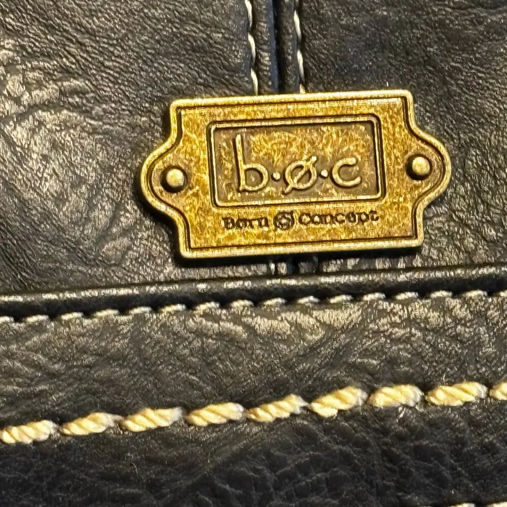 BOC black stitched leather wallet women's clutch purse trifold design NEW w/ tag